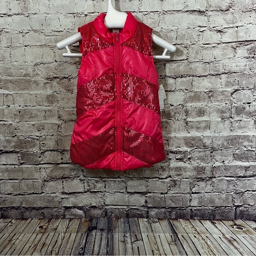 Self Esteem Pink Sequin Zipper Puffer Vest